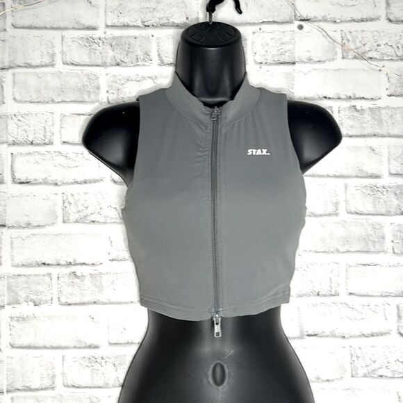 Women STAX Sports Bras & Crop Tops | Base Sleeveless Zip Tank Nandex Thyme Small - Picture 4 of 7